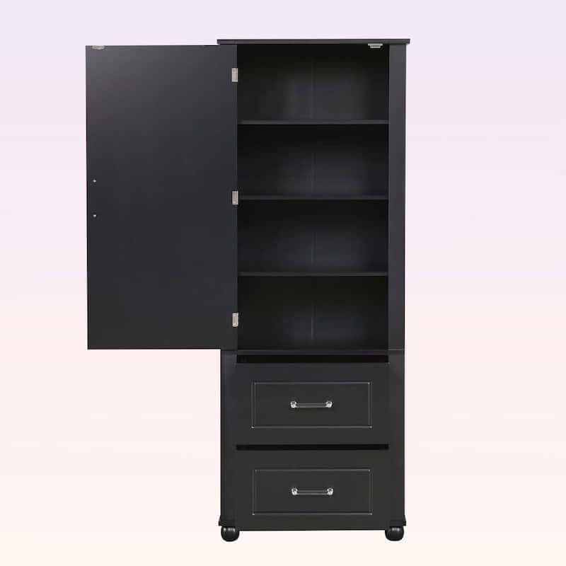 Tall Bathroom Storage Cabinet with Two Drawers and Adjustable Shelf