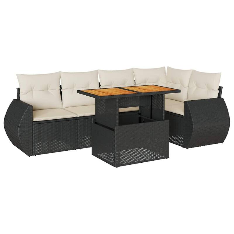vidaXL Patio Sofa Set with Cushions Table and Modular Sofas 6 Piece Poly Rattan - 21.7 x 39.4 x 28.7