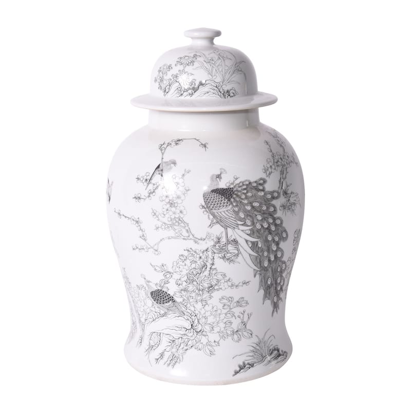 Temple Decorative Jar with Peacock Motif