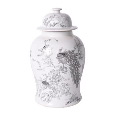 Temple Decorative Jar with Peacock Motif