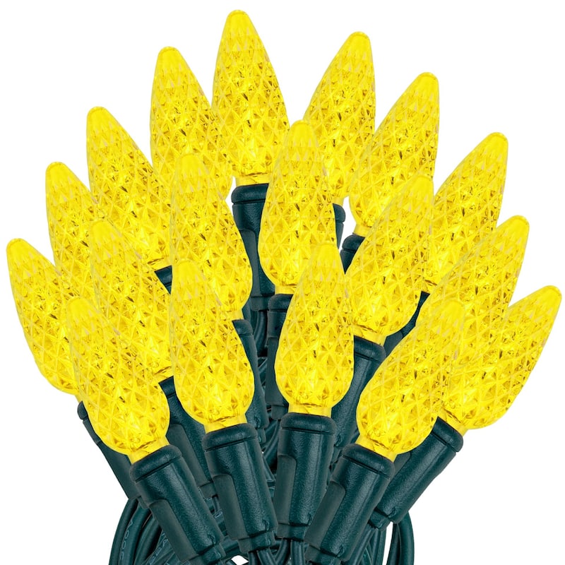 70 Light C6 LED Christmas Mini Light Set, Green Wire, 24 Feet - Yellow