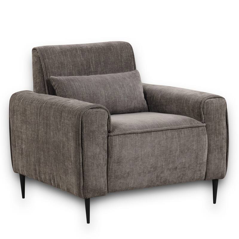 38.5" Gray Chenille Chair with Metal Legs and Throw Pillow