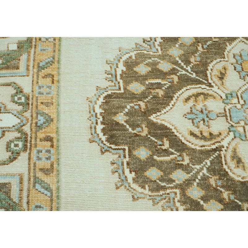 Beige Medallion Oushak Wool Rug 8x10 Hand Knotted by LoomBloom - 8' 1'' x 10'