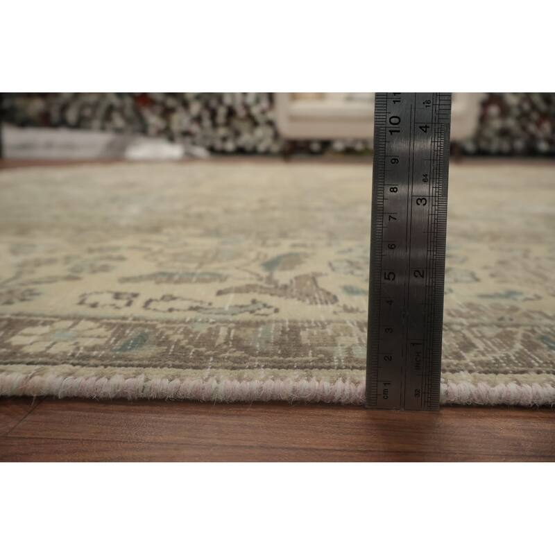 Hand Knotted Oriental 100% Wool Carpet Traditional Floral Beige & Ivories Tabriz Area Rug - 11' 8'' X 8' 1''