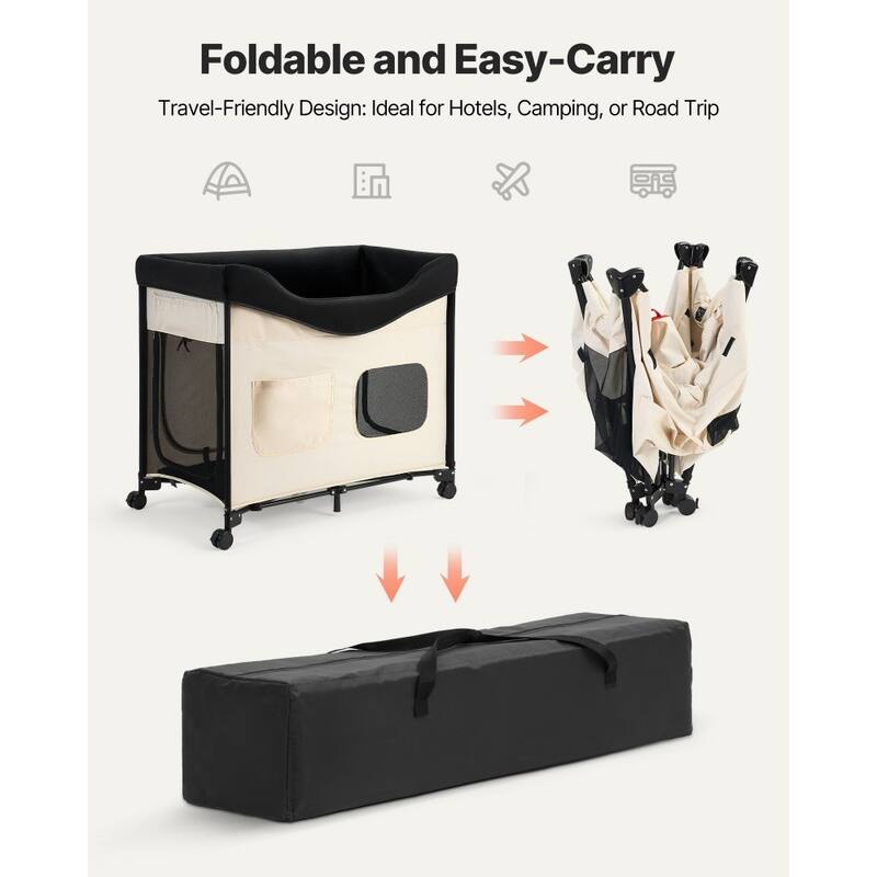 Beige Carbon Steel Dual-Level Pet Bed with Wheels and Foldable Design