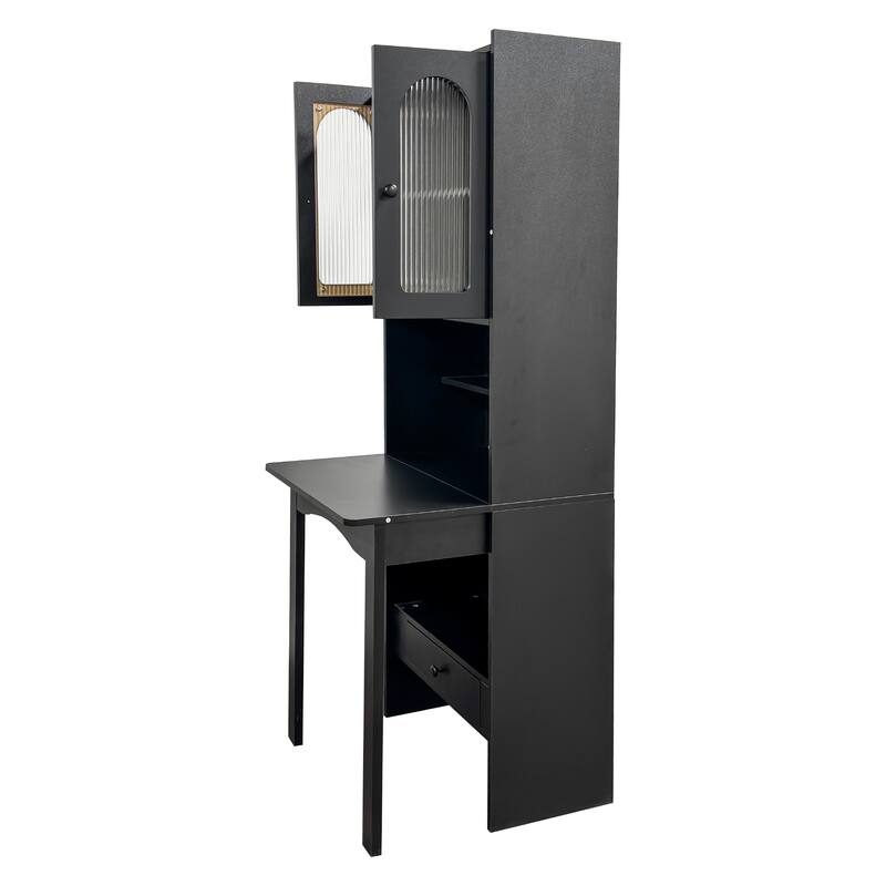 Fold-Out Convertible Writing Desk Cabinet with Shelf, Drawer & Multi-Function Design