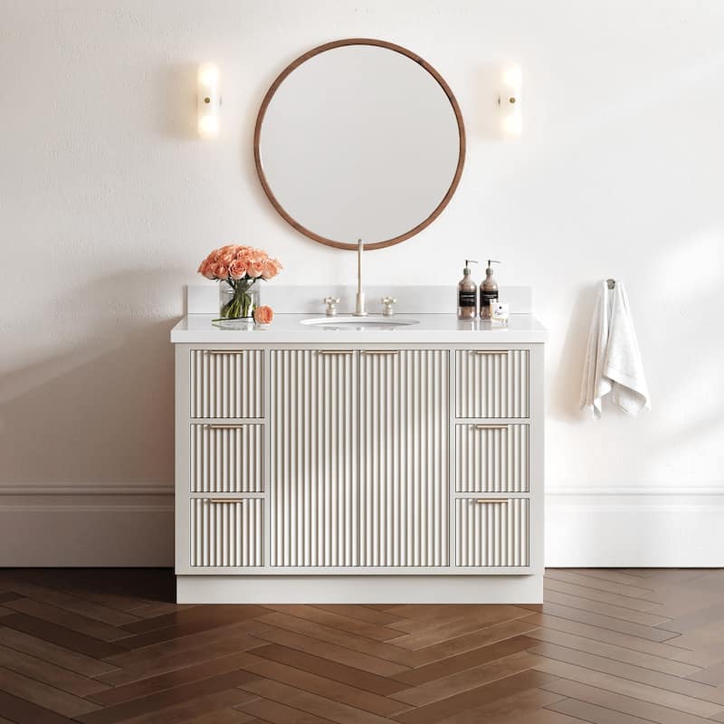 Ariel P49WQOVO Milan 49" Free Standing Single Basin Vanity Set with - Warm White / Pure White Quartz Top / Brushed