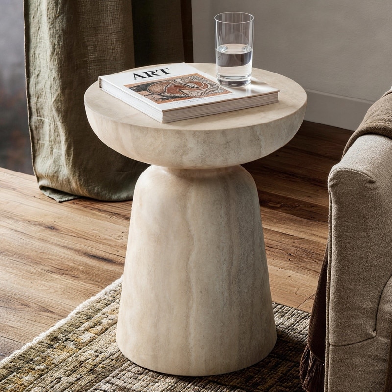 Fiberglass Faux Travertine Side Table End Table