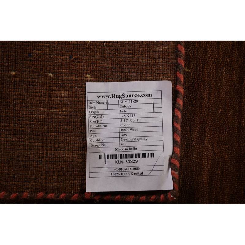 Brown Tribal Gabbeh Oriental Accent Rug Hand-Knotted Wool Carpet - 3'11"x 5'10"