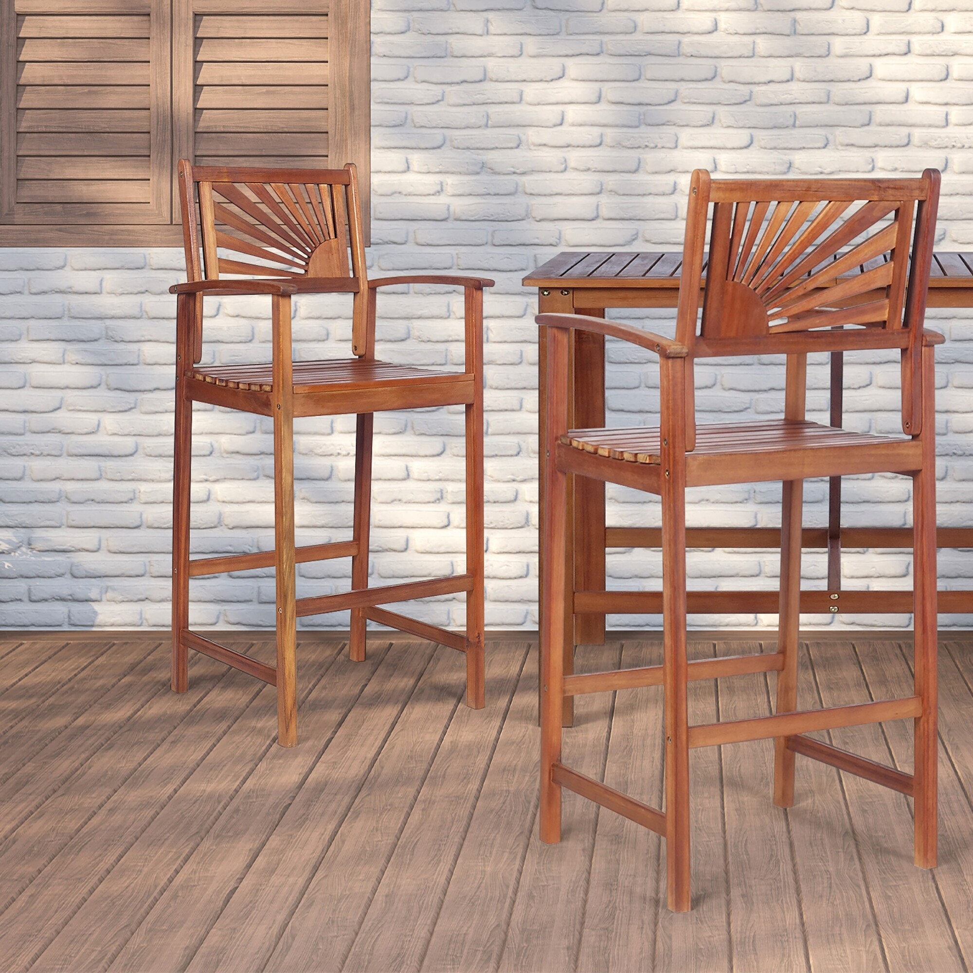 Costway Set of 2 Bar Stools 29inch Acacia Wood Pub Chairs Outdoor