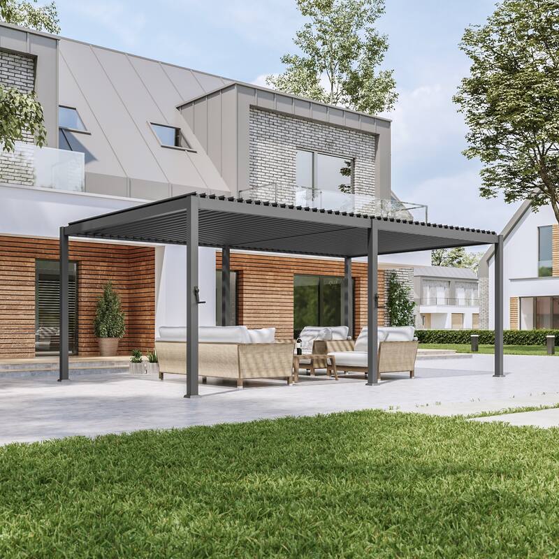 Aluminum Steel Pergola, Outdoor Pergola with Adjustable Roof - 12x20FT - Grey