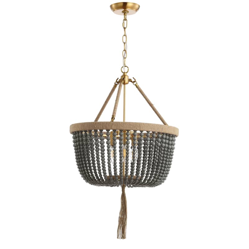 SAFAVIEH Lighting Lindhilde Boho Adjustable 3-Light Led Grey Beaded Chandelier Pendant - 18.5"x18.5"x32-104"