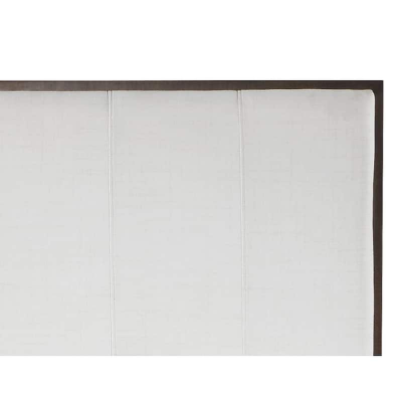 Light Gray Fabric Queen Bed with Wooden Legs