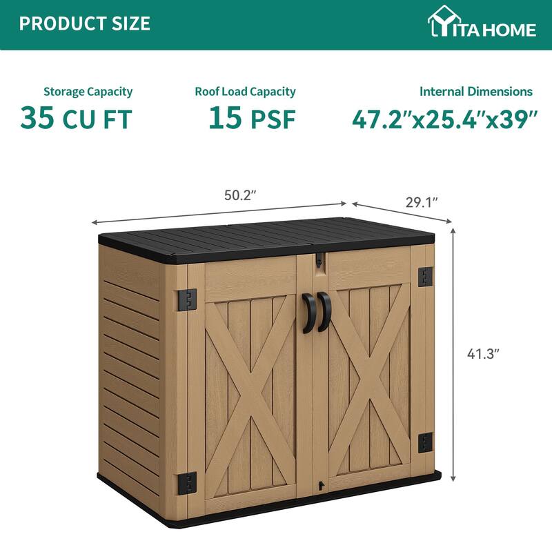 Outdoor Horizontal Storage Shed with XShaped Lockable Door, 35 Cu Ft