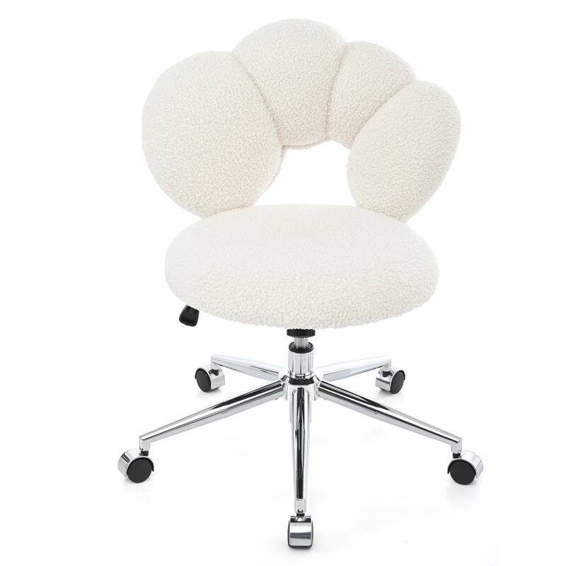 Criss Cross Chair with Wheels, Teddy Fabric Home Office Chair, 360°Swivel Height Adjustable Swivel Vanity Chair