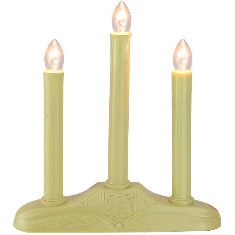 3-Light Ivory Christmas Chandelier Holly Berry Bell Candle Lamp 11"