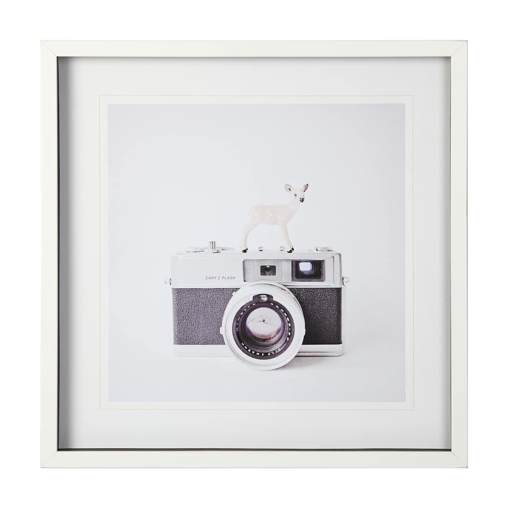 Deer & Vintage Camera Framed Art Print