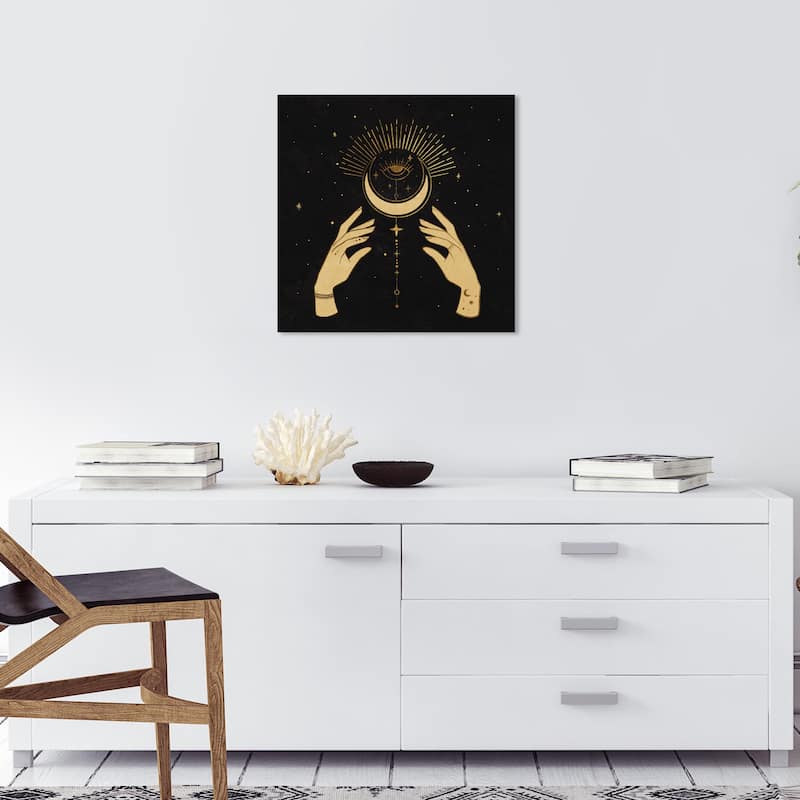 Wynwood Studio Canvas Abstract Celestial Hands 1 Gold and Bohemian & Eclectic Wall Art Canvas Print - 20 x 20