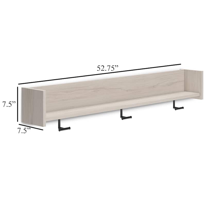 Soca Wall Mounted Coat Rack, 3 Hooks and Shelf, Light Natural Brown