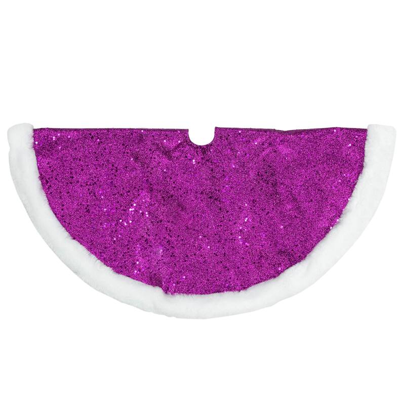 20" Magenta Glittered Mini Christmas Tree Skirt with White Fur Trim - 20