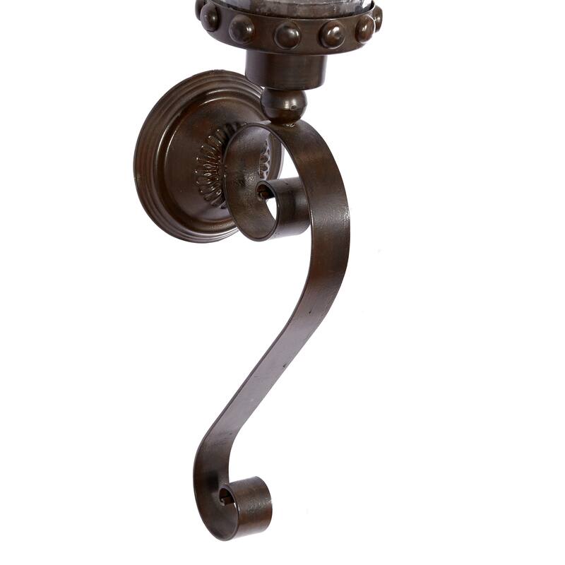 Brown Metal Studded Pillar Scroll Wall Sconce - 6 x 5 x 20