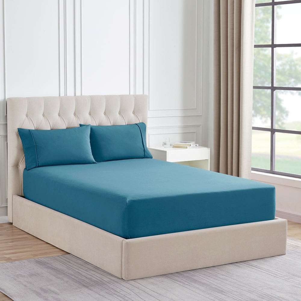 Sweet Home Collection Solid Flannel Fitted Sheet, Bottom Sheets with Built in Sheet Straps