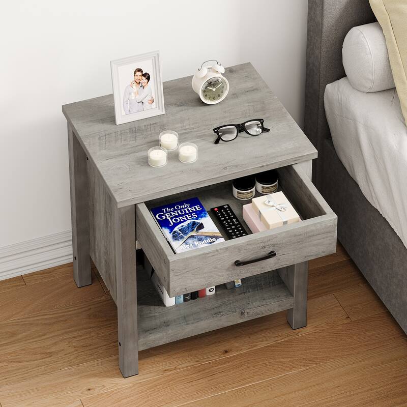 Farmhouse Square Nightstand Bedside Table End Table for Bedroom/ Living Room