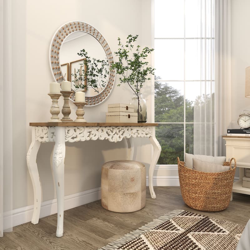 Contemporary Metal Wall Mirror with Beaded Detailing - White or Black