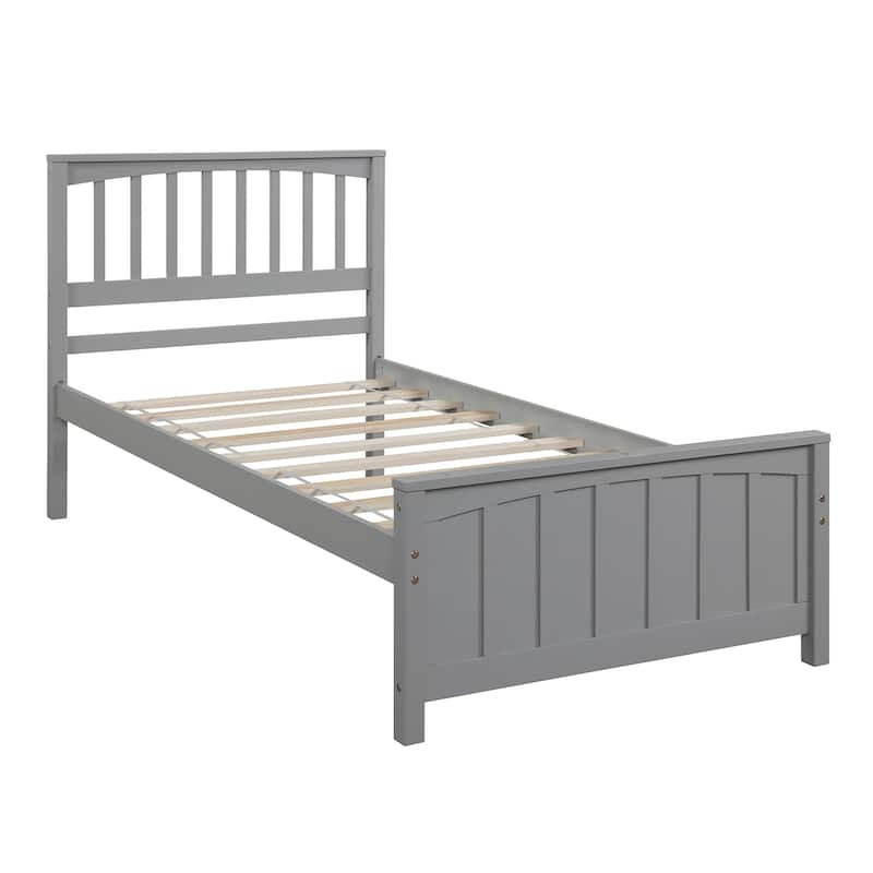 Twin Size Gray Wood Platform Bed with Headboard and Footboard