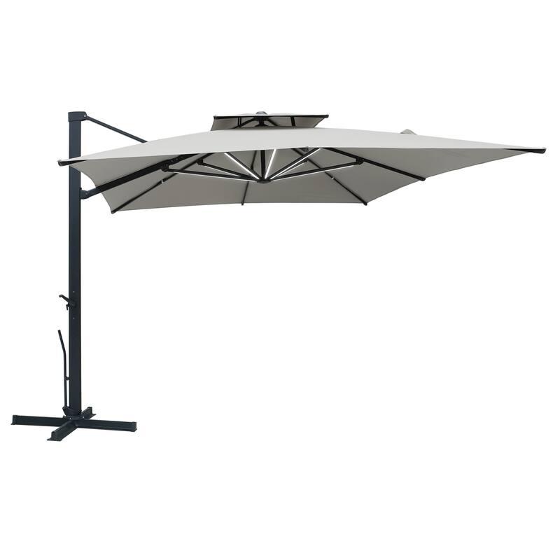 10 x 13ft Rectangular Double Top Cantilever Umbrella with Base & LED Lights