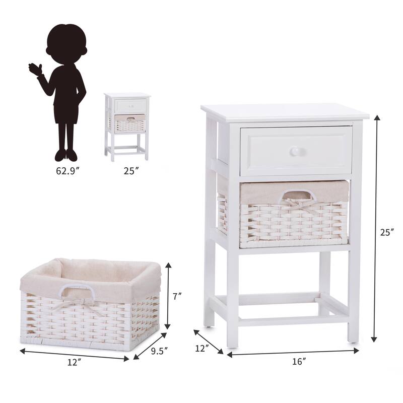 One Drawer Nightstand With Two Removable Baskets, Storage Bedside Table, Modern End Table With Tall Legs