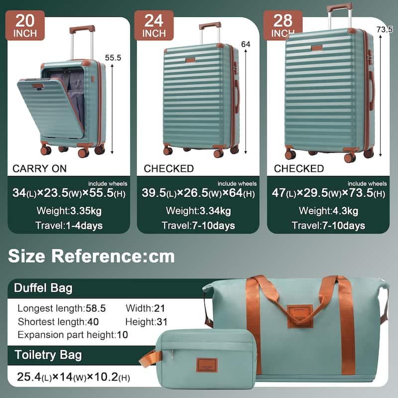 5 Piece ABS Hardside Lightweight Expandable Carry on Suitcase with Spinner Wheels TSA Lock USB Port Cup Holder and Toiletry Bag