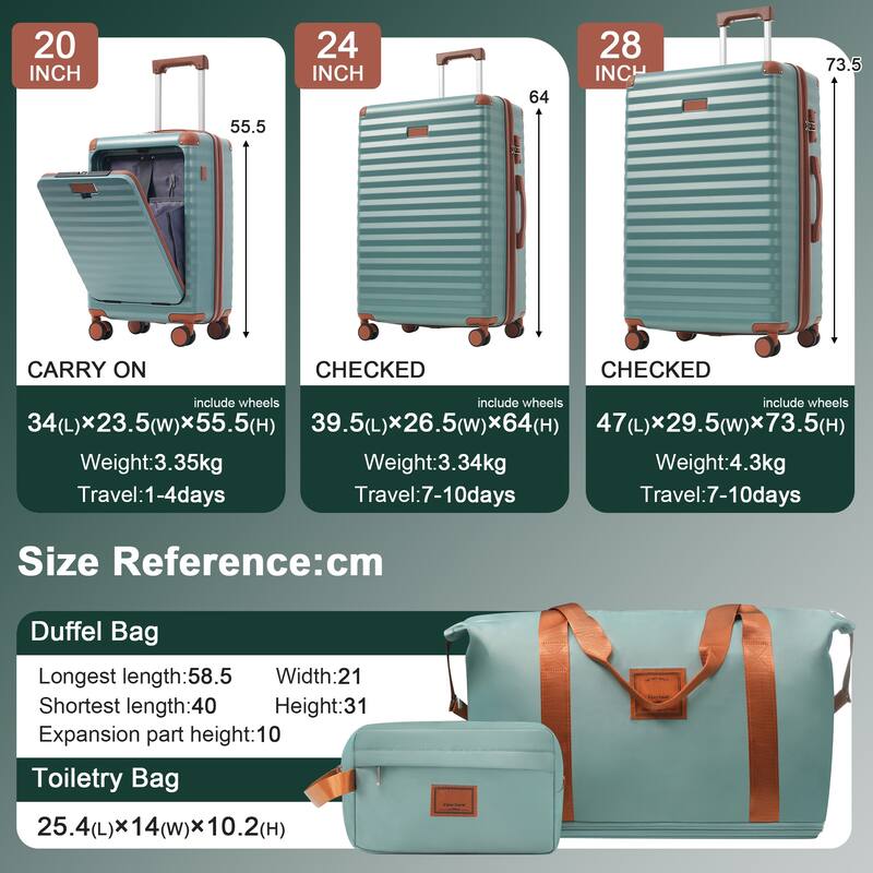 Luggage Sets 5 Piece with Front Opening, Hardside Expandable Carry on Suitcase, with Spinner Wheels, TSA Lock, USB Port