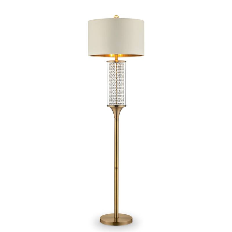 Gold Metal Column Floor Lamp with Drum Shade and Rotary Socket Switch - 17” x 17” x 62.25” (D x W x H) - Gold