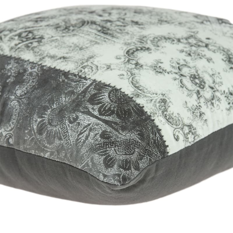 HomeRoots 20" Beige and Gray Damask Cotton Throw Pillow