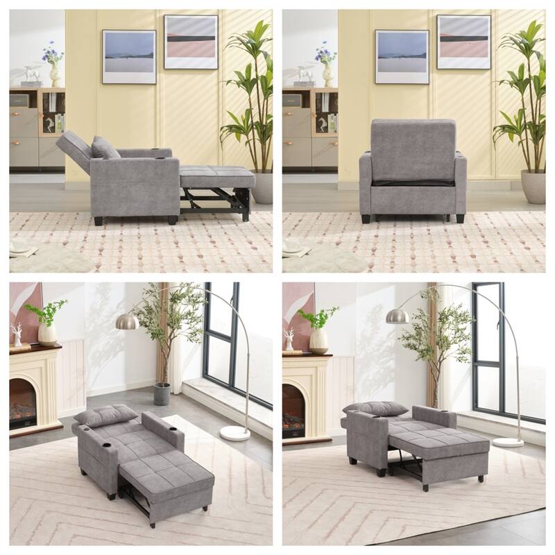 3-in-1 Pull Out Convertible Sleeper Chair w/ USB Ports,Wear Resistant