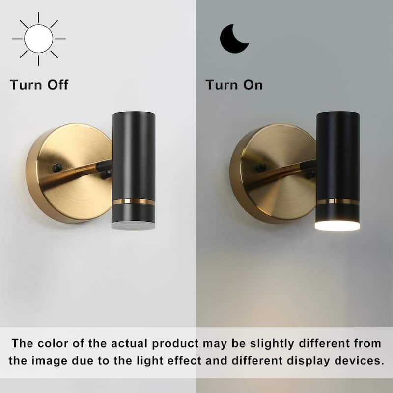 Modern 1-Light LED Black Gold Wall Sconce Metal Bathroom Vanity Lights - L 4.7"x W 8.5"x H 6"