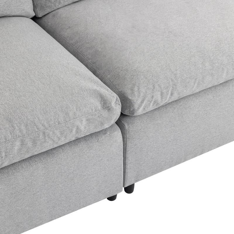 Down Filled Convertible Sectional Sofa, L Shaped Couch with Reversible Chaise, Light Gray Polyester