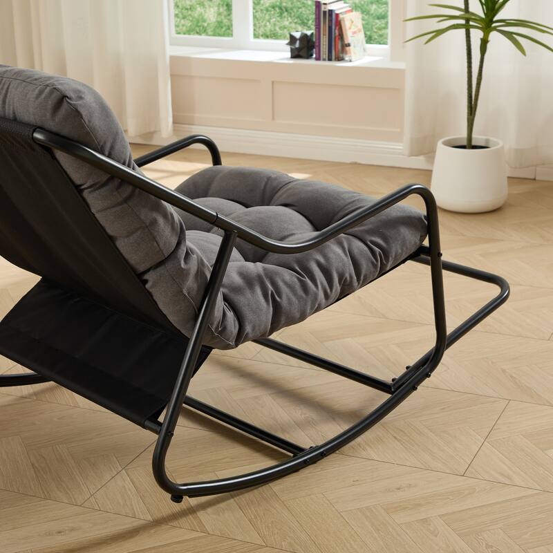 Outdoor Rocking Chair, Comfy Cushion, with Soft Thick Cushion,for Living Room, Bedroom, Reading Room, Black Frame with Cushion