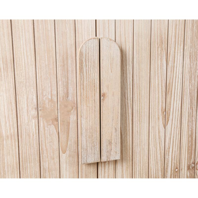 Roomfitters 59" Farmhouse Curved Sideboard, Vintage 4-Door Buffet with Vertical Carving & Large Wood Handles