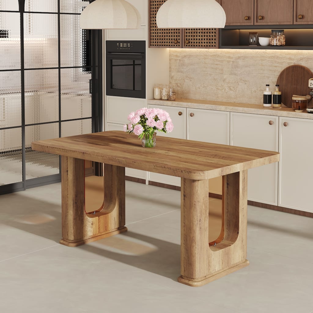 Roomfitters Wood Grain MDF Rectangular Dining Table, Glass Accents, Pedestal Negotiation Table, Modern Fashion Table