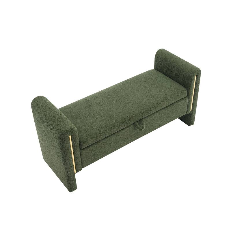 Modern Teddy Bench with Arms and Storage, Upholstered Large Foot Rest Stool, Comfy Window Vanity Bench