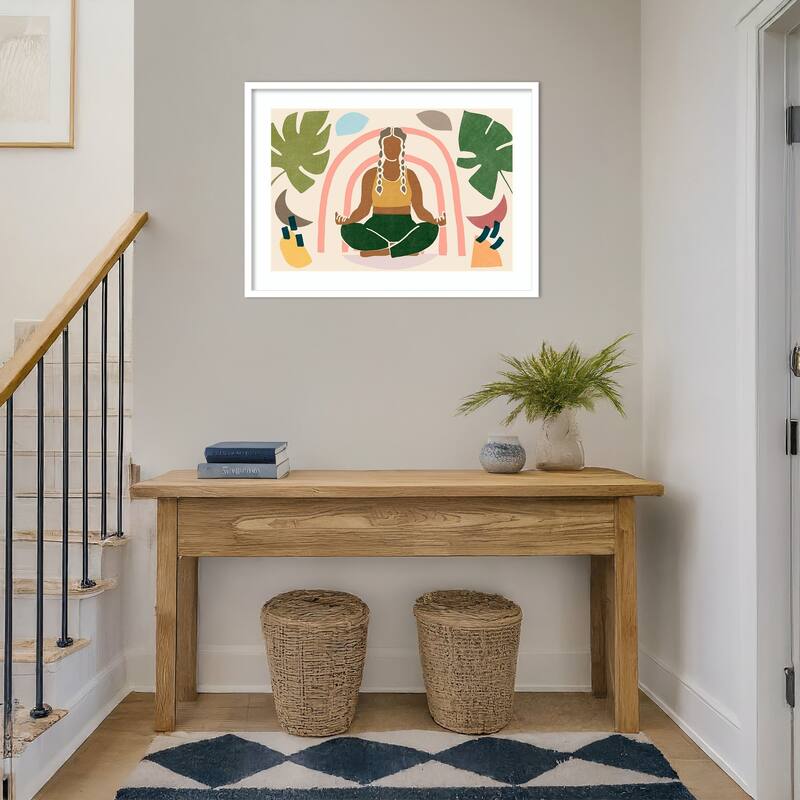 Om Together Lotus by June Erica Vess Wood Framed Wall Art Print