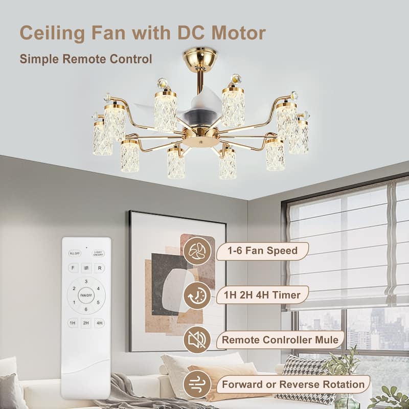 Modern Fandelier with Light and Remote, Modern luxury LED Chandelier Ceiling Fan for Living Room