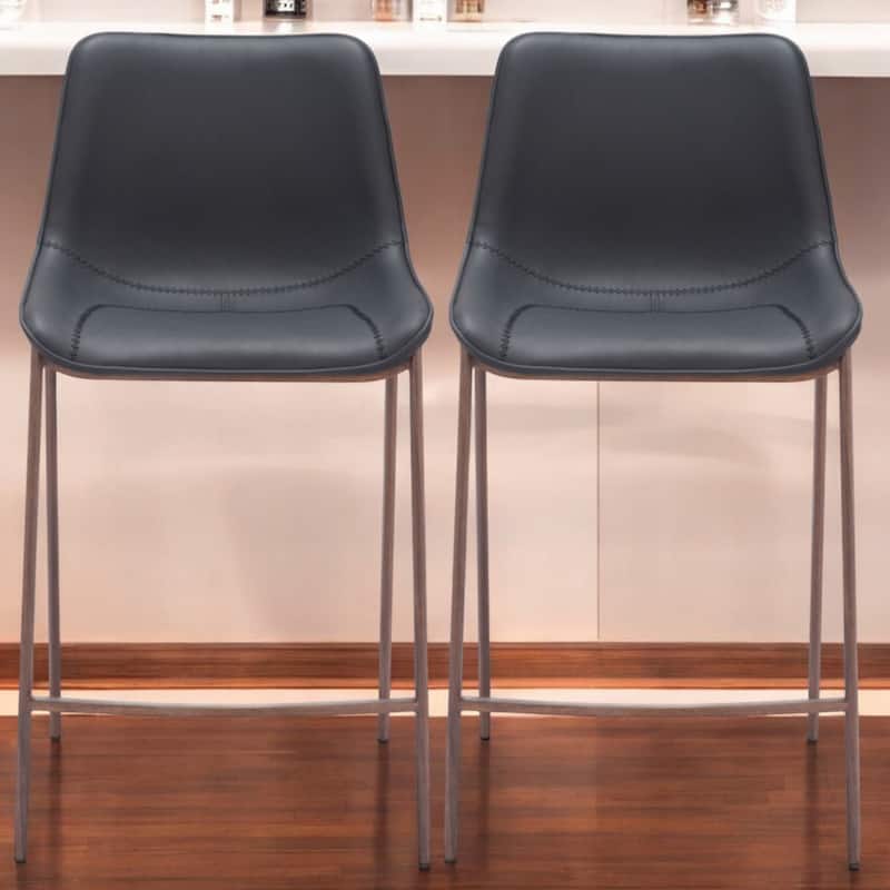 Set of 2 Black Brown Faux Leather 30 Inch Steel Bar Height Chairs - 21.7”x 20.7” x 43.3”