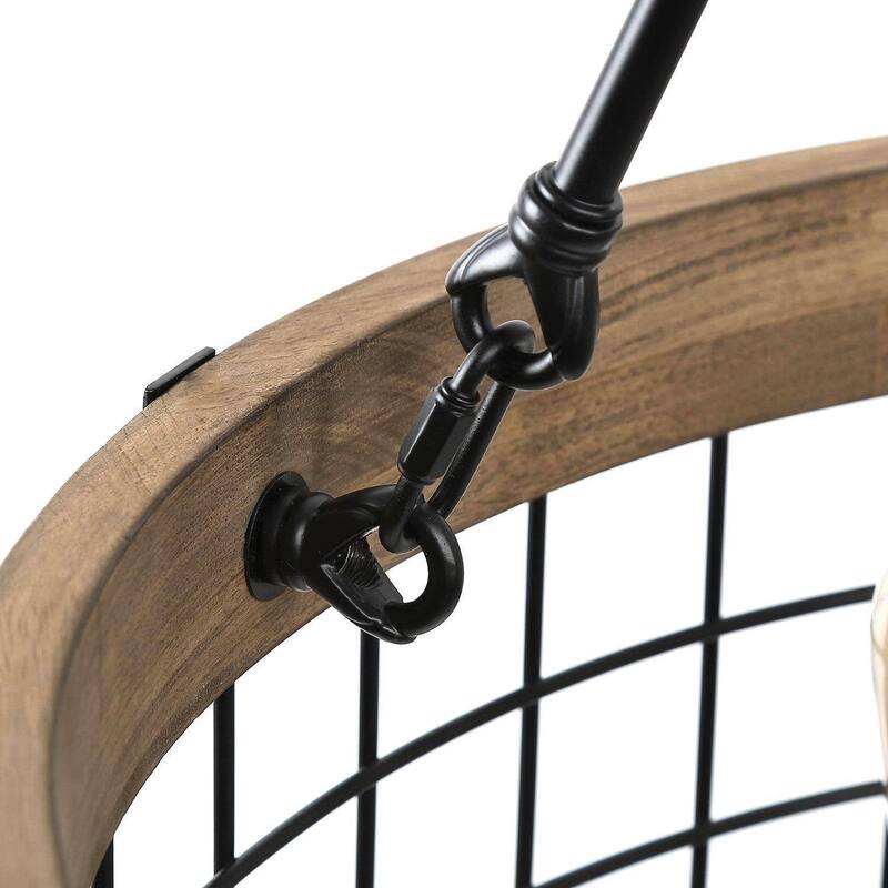 Modern Farmhouse 5-Light Wood Drum Black Metal Rustic Chandelier for Dining Room