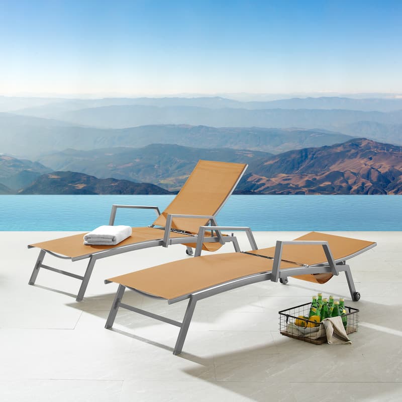 Corvus Sorrento Outdoor Sling Fabric Adjustable Chaise Lounge with Arms