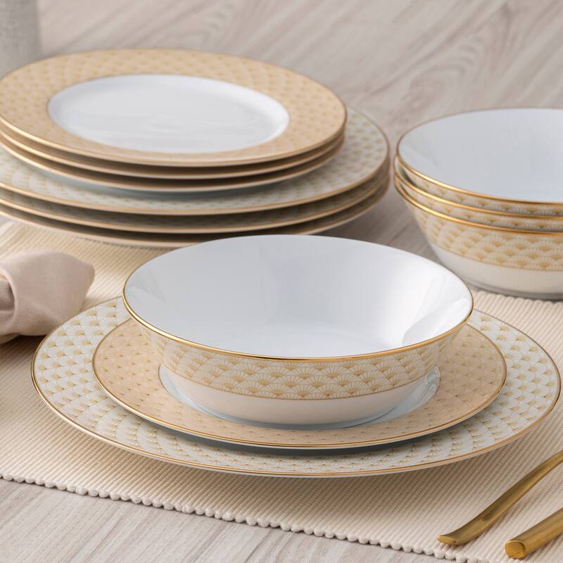 Trocadero Gold 12-Piece Dinnerware Set, Service For 4