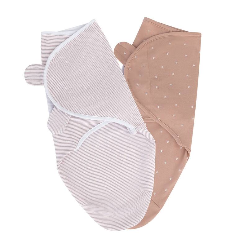 Ely's & Co. Baby Adjustable Swaddle Blanket - 2 Pack - infants from 0 - 3 Months (7 - 14 lbs.) - Mauve Tulips/Stripes
