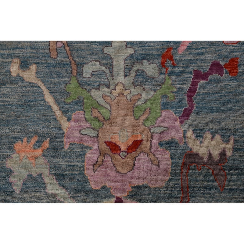 Hand Knotted Oriental 100% Wool Carpet Transitional All-Over Navy Blue & Blues Oushak Area Rug - 14' 1'' X 10' 3''